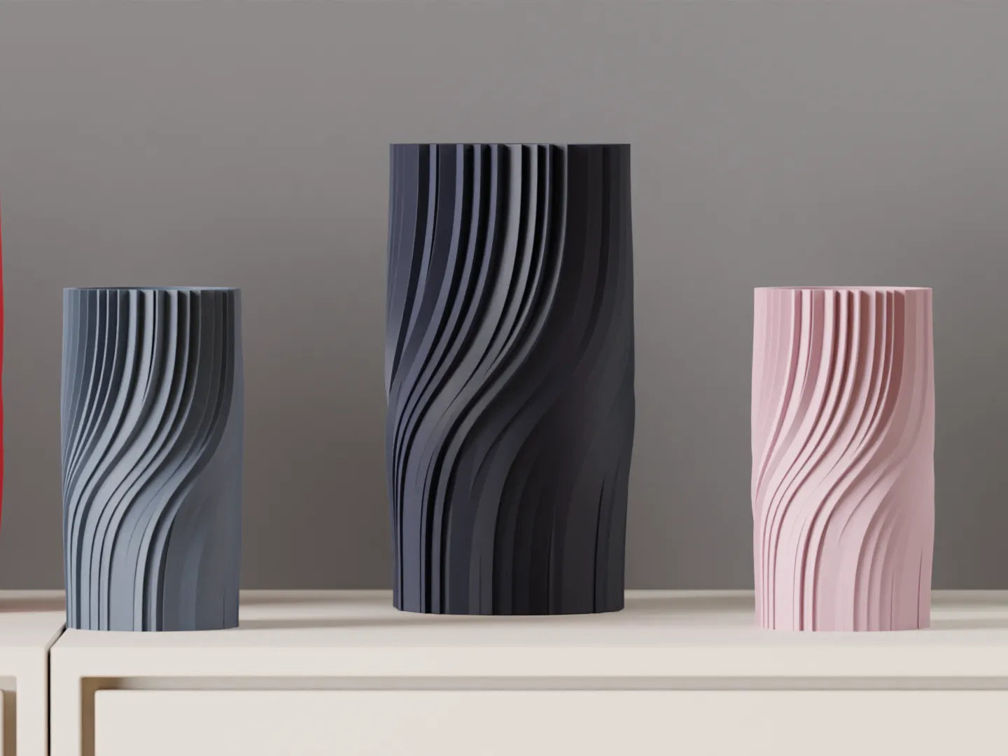 fluxo Vase 3er Set – Gedrehte Designvasen für moderne Räume