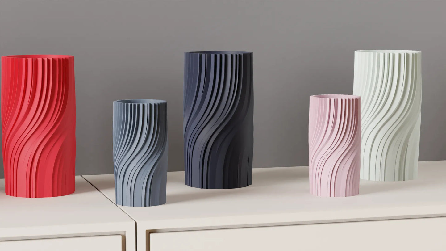 fluxo Vase 3er Set – Gedrehte Designvasen für moderne Räume