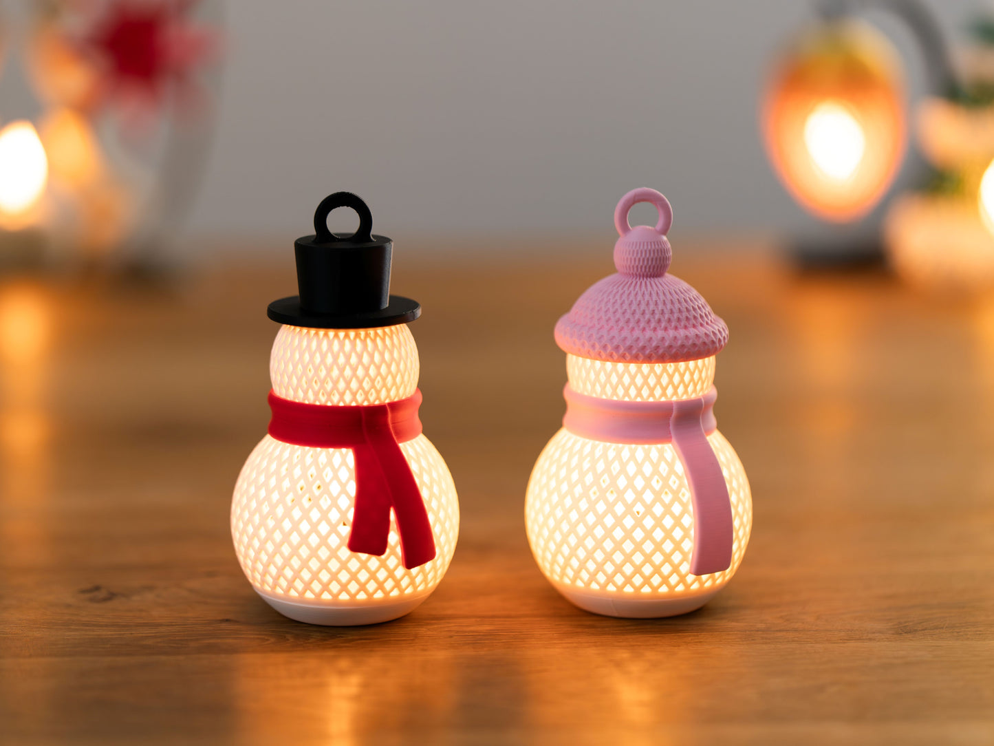 Schneemann Tischlampen Duo – Winterliches 3D-Licht-Set für doppelte Freude